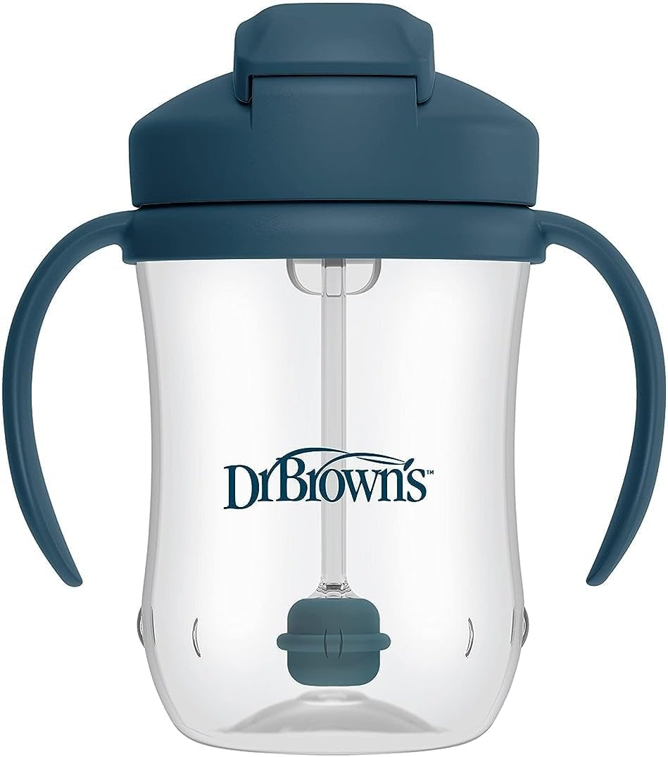 Dr. Brown'S Milestones Baby'S First Straw Cup, Training Cup with Weighted Straw, 9Oz/270Ml, Dark Blue, BPA Free, 6M+