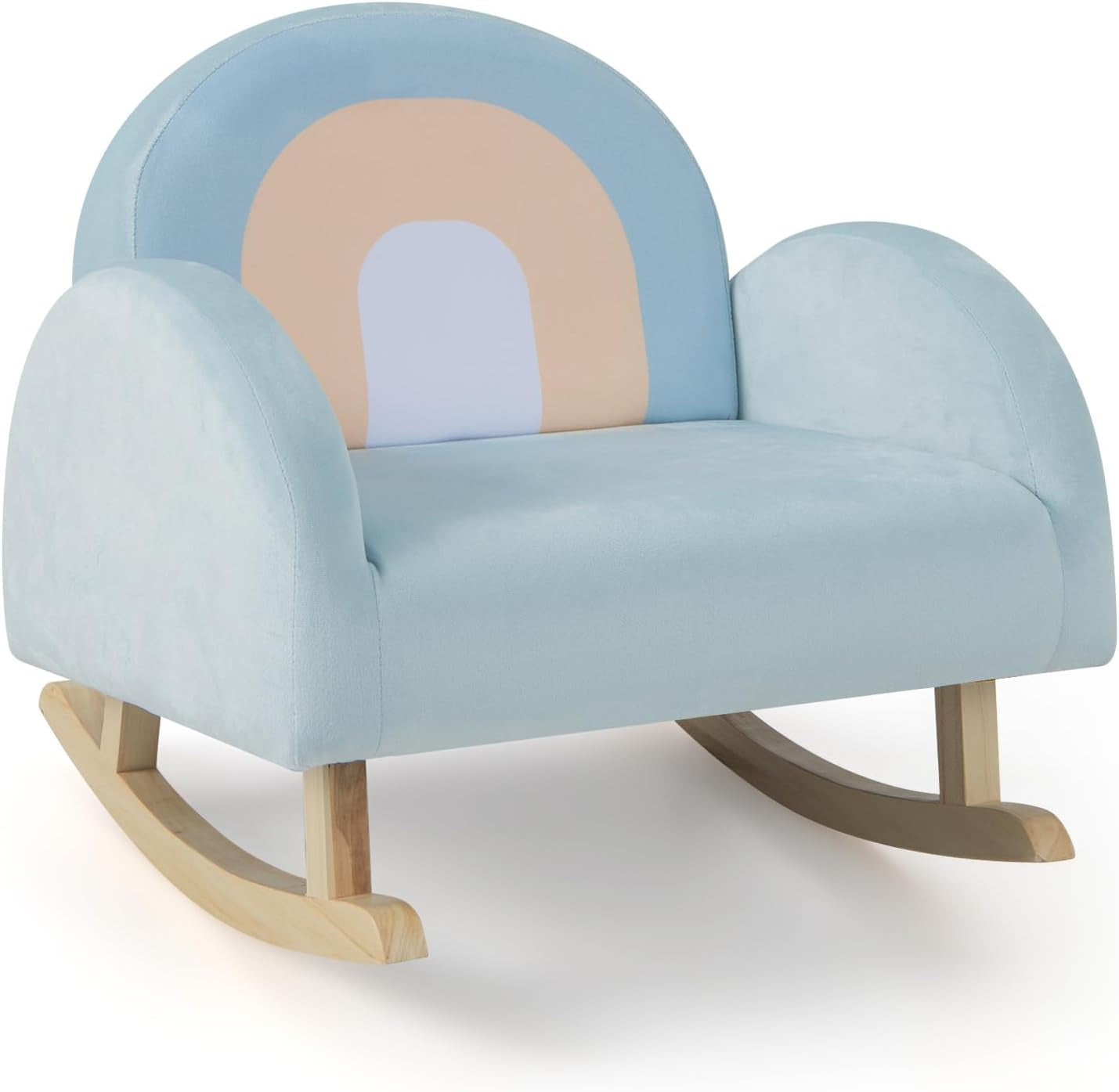 Costzon Kids Sofa, Rocking Chair with Solid Wood Frames, Velvet Fabric, Anti-Tipping Design for Kids Room, Nursery, Preschool, Birthday Gift for Boys Girls, Toddler Furniture Armchair (Light Blue)