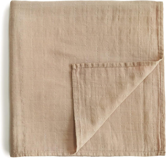 Mushie Muslin Baby Swaddle Blanket | 100% Organic Cotton (Pale Taupe)