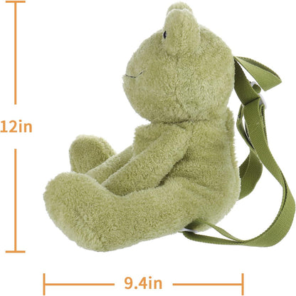 Apricot Lamb Amuseable Green Frog Plush Animal Shaped Backpack Purse, Kids & Adults Fashion Handbag, Toy Hand Bag （12 Inches）