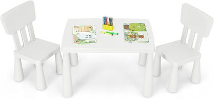 Costzon Kids Table and Chair Set, 3 Piece Plastic Children Activity Table for Reading, Drawing, Snack Time, Arts Crafts, Preschool, Kindergarten & Playroom, Easy Clean, Toddler Table & Chair (White)