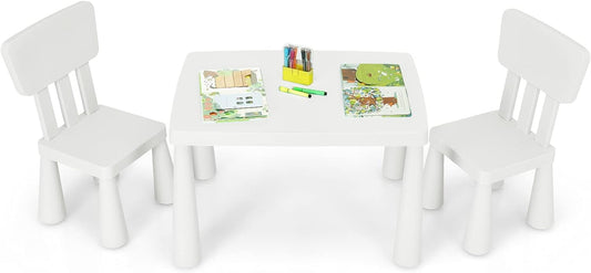 Costzon Kids Table and Chair Set, 3 Piece Plastic Children Activity Table for Reading, Drawing, Snack Time, Arts Crafts, Preschool, Kindergarten & Playroom, Easy Clean, Toddler Table & Chair (White)