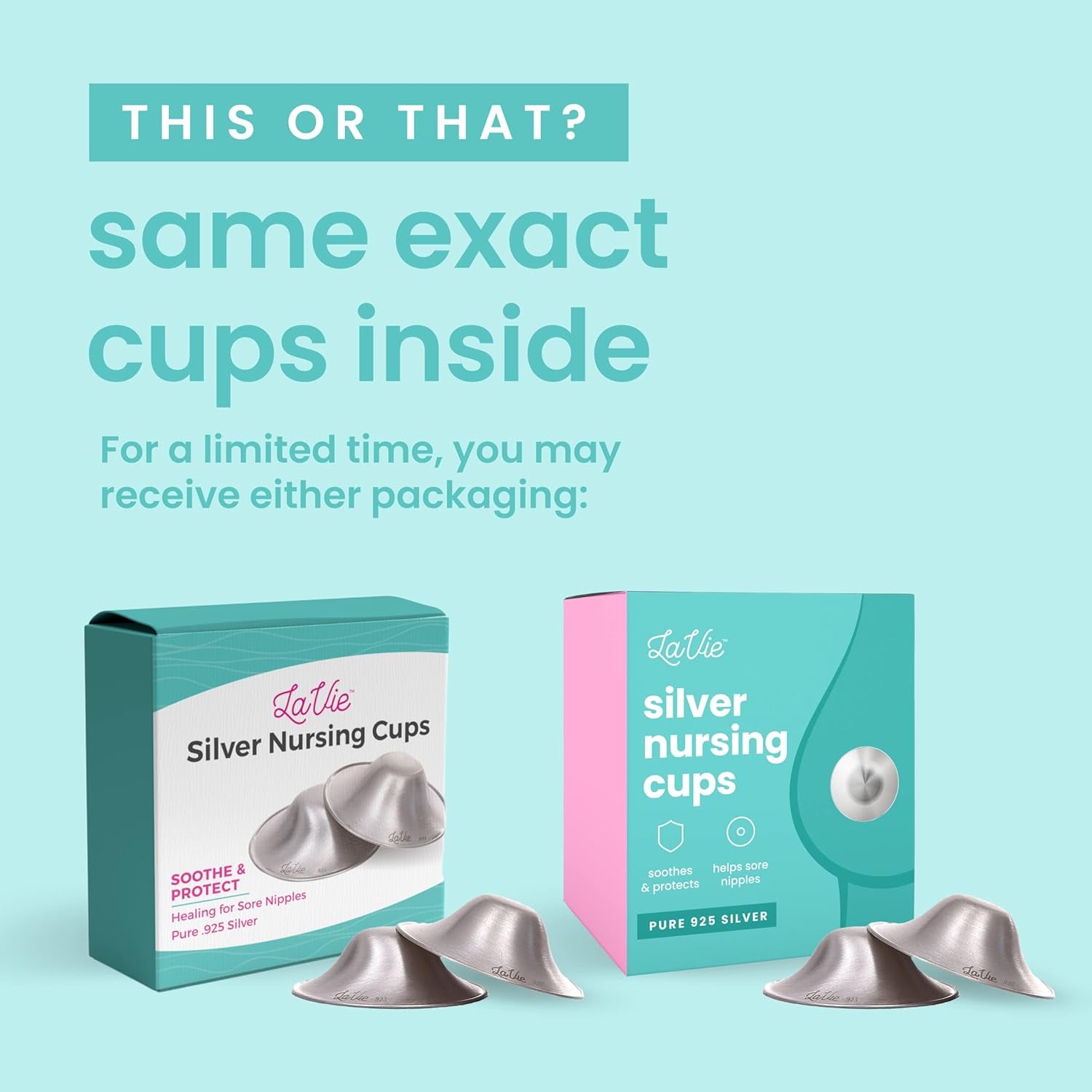 Lavie Silver Nursing Cups, Soothing Protection for Nursing Nipples of Newborns, Calming Relief for Breastfeeding Moms, 925 Silver Nipple Covers All Natural (Size 1)