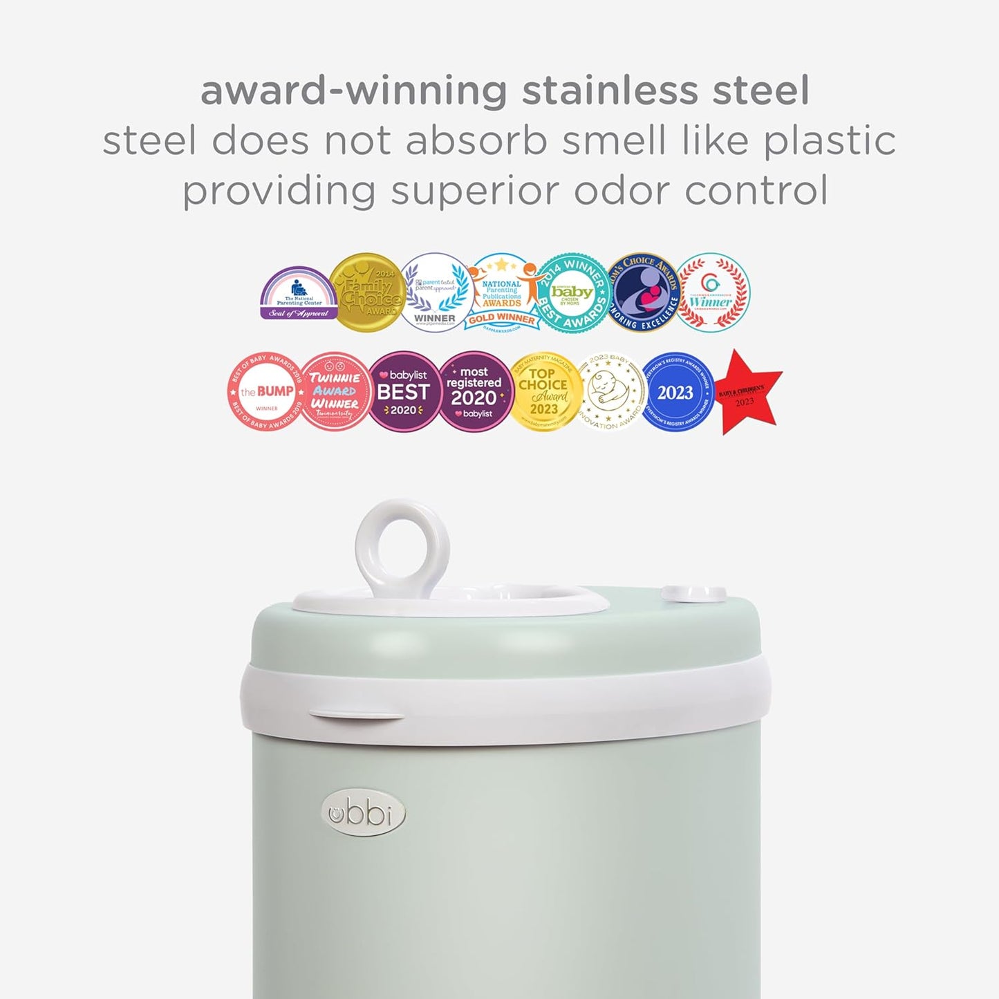 Ubbi Steel Diaper Pail, Odor Locking, No Special Bag Required, Award-Winning, Registry Must-Have, Herringbone